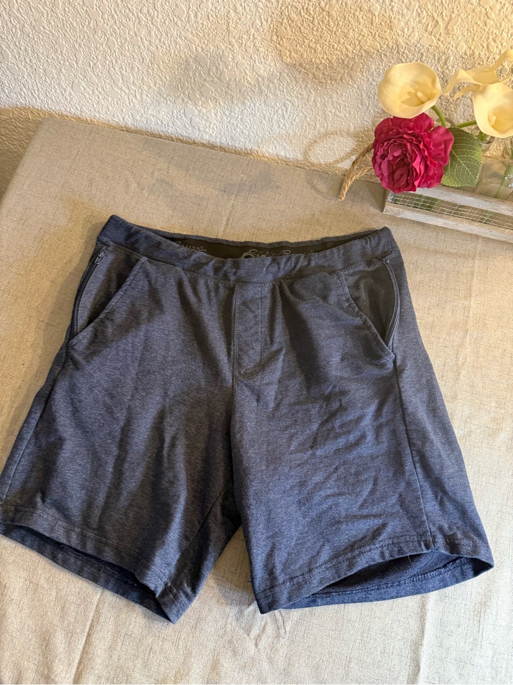 Eddie Bauer Men L Lounge Shorts Heather Gray Sweat Shorts Side Zipper Pocket⁠